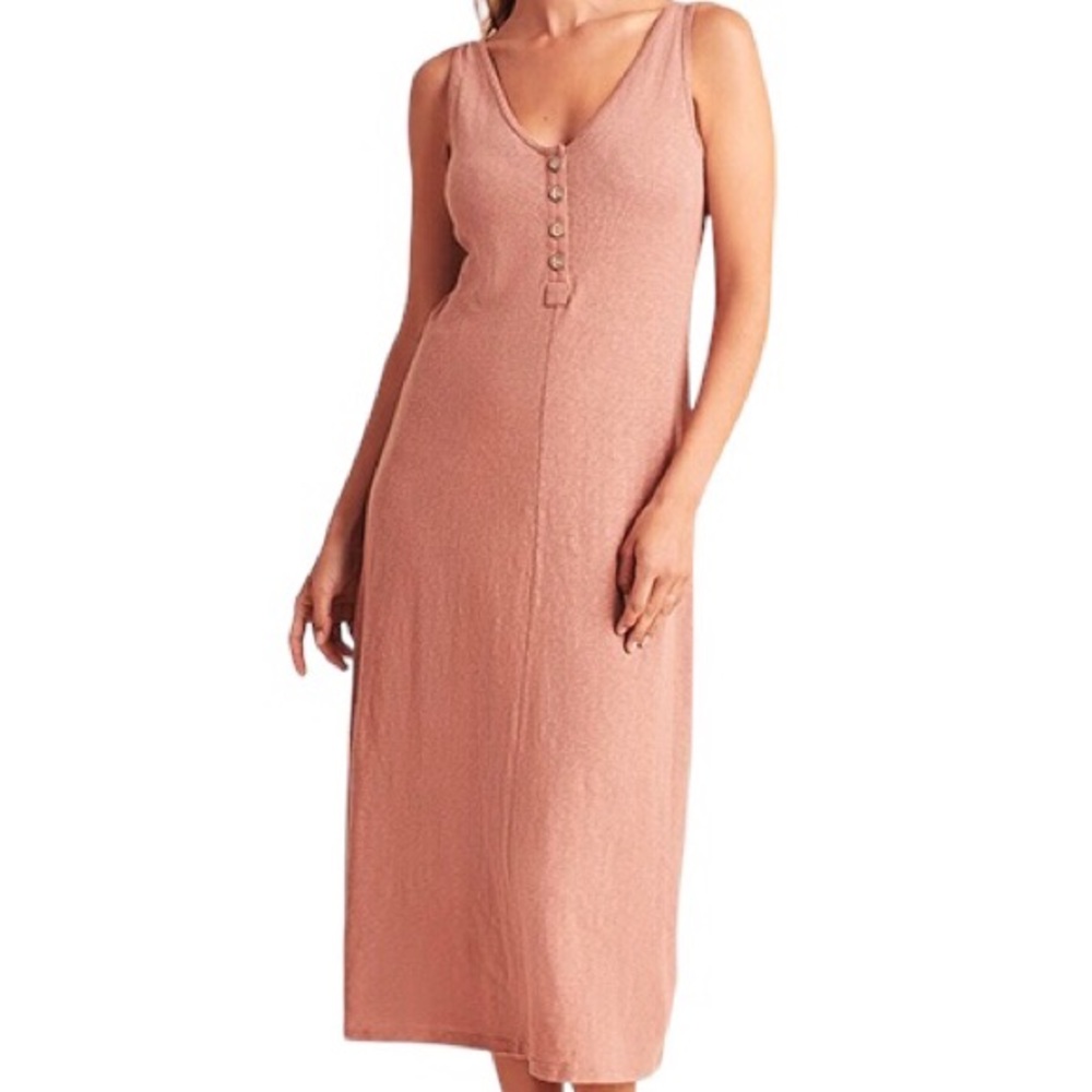 NEW Faherty Cliffside Dress Size Medium Cedar Wood Linen Cotton Beach Minimal